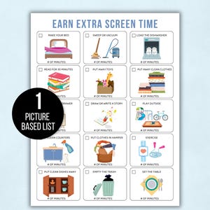 Earn Screen Time, Editable Earn Screen Time Chart, Printable Kids Screen Time Checklist, Editable Screen Time Chart, Screen Time Tracker