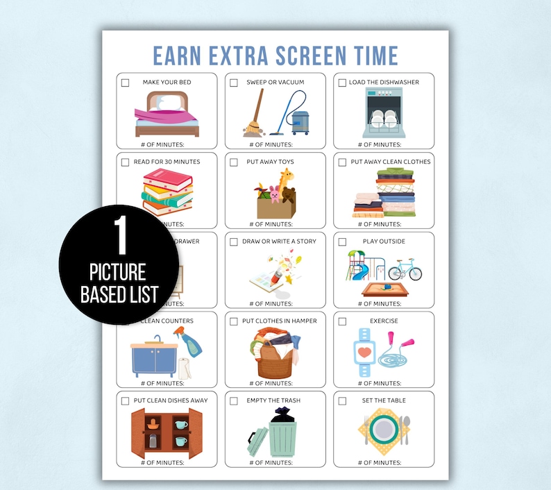 Earn Screen Time, Editable Earn Screen Time Chart, Printable Kids Screen Time Checklist, Editable Screen Time Chart, Screen Time Tracker