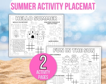 Summer Games Activity Placemat Printable, Summer Coloring Page, Summer Coloring Sheets, Summer Activity Pages, Summer Placemat, Summer Games