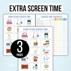 Earn Screen Time, Editable Earn Screen Time Chart, Printable Kids Screen Time Checklist, Editable Screen Time Chart, Screen Time Tracker
