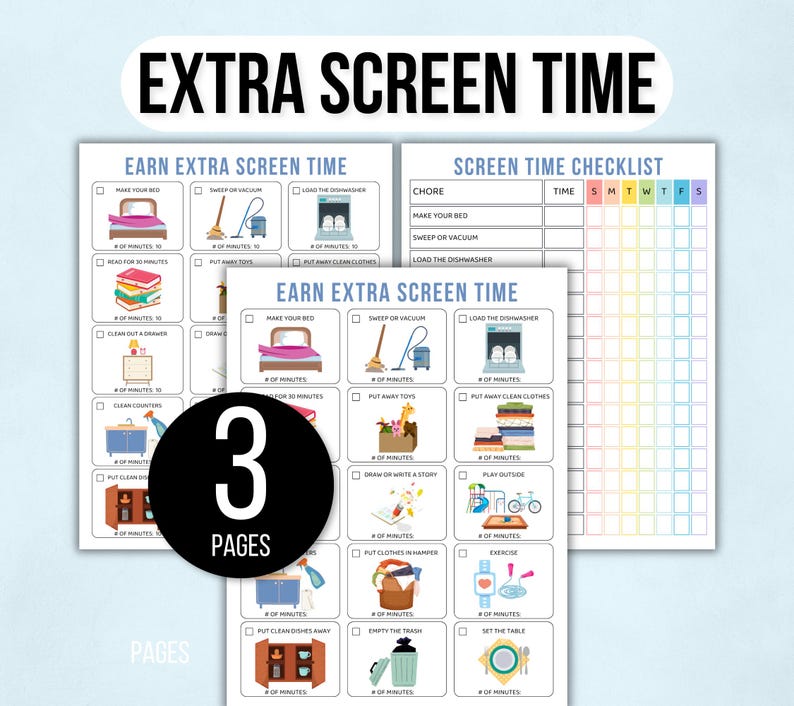 Earn Screen Time, Editable Earn Screen Time Chart, Printable Kids Screen Time Checklist, Editable Screen Time Chart, Screen Time Tracker