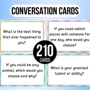 210 Conversation Cards, Conversation Starters, Road Trip Conversation Cards, Family Conversation Starter Cards, Icebreaker Game, Dinner Card