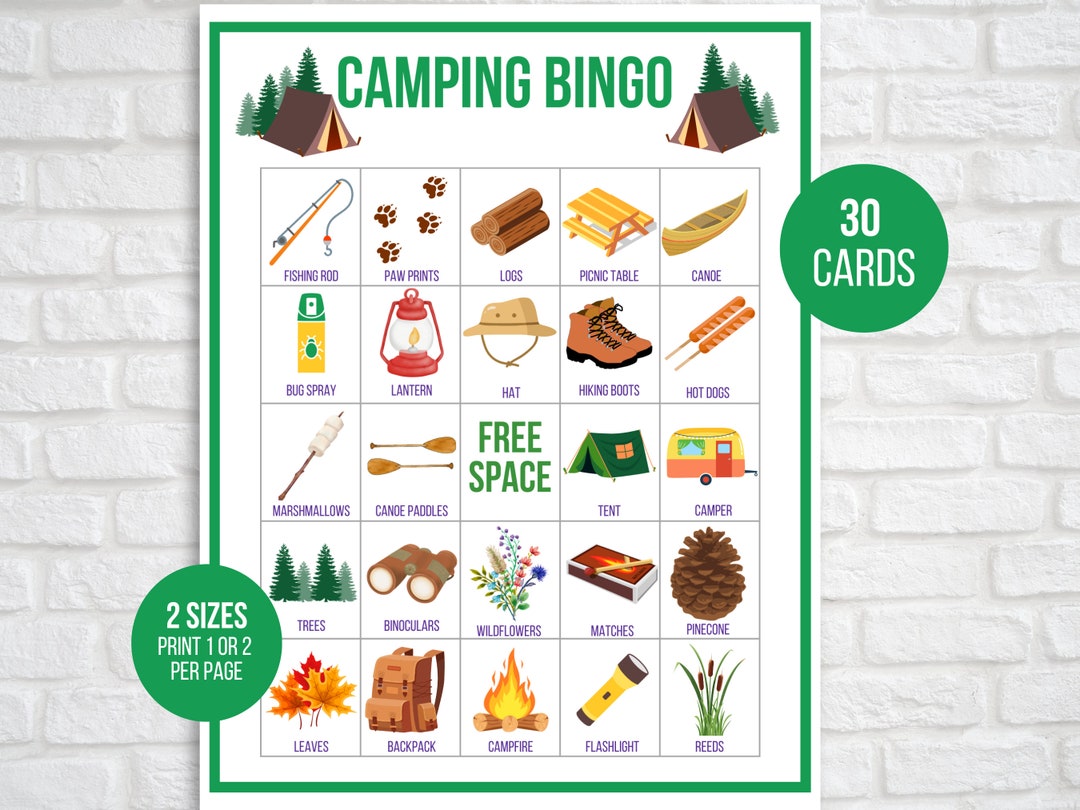 Camping Bingo, 30 Printable Camping Bingo Cards, Camping Game, Camping ...