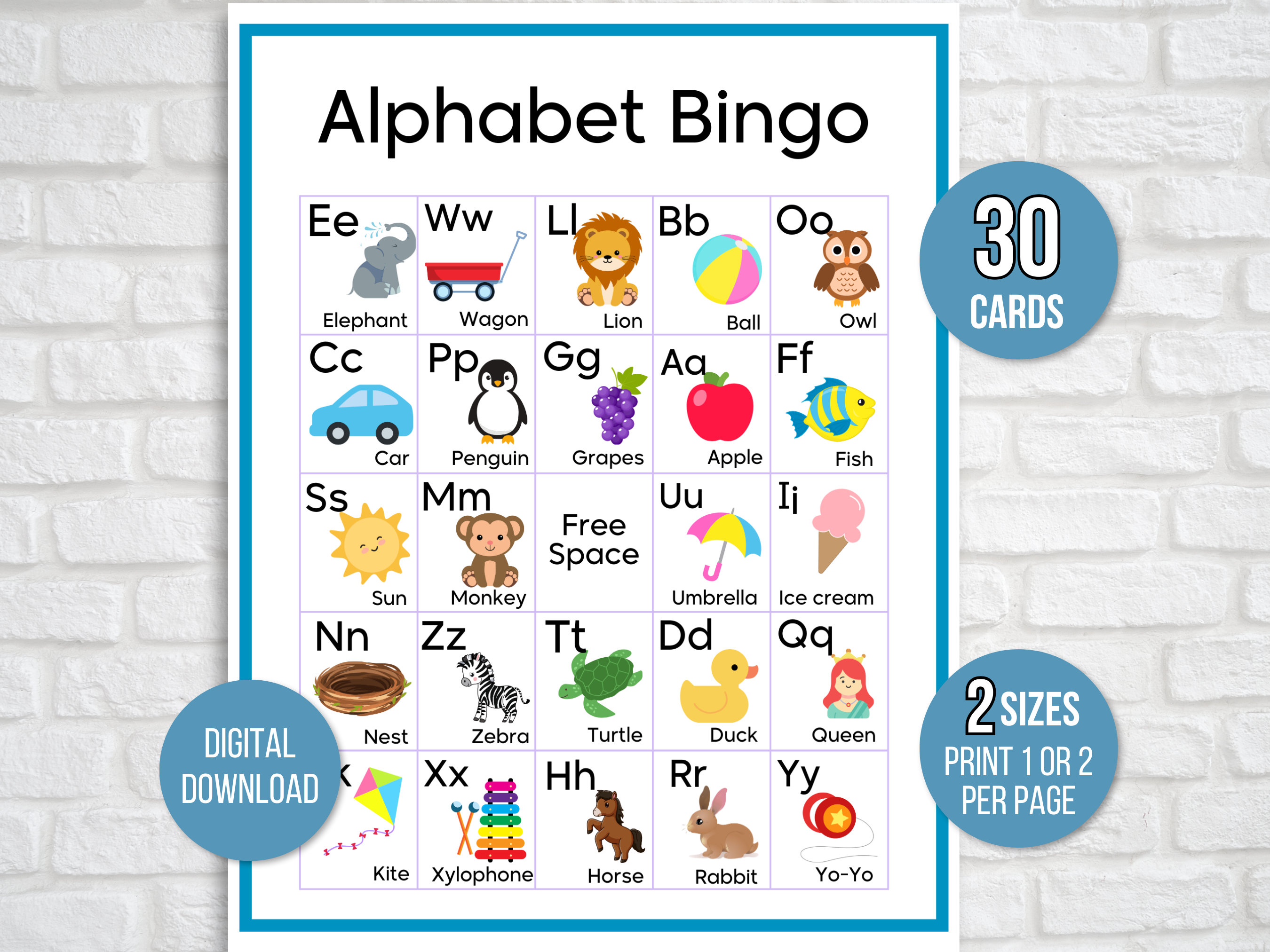 Picture Alphabet Bingo, 30 Printable Alphabet Bingo Cards, ABC🆙 Conheça