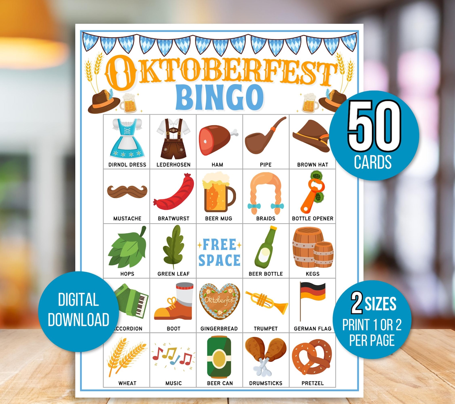 Oktoberfest Bingo, 50 Oktoberfest Bingo Cards,