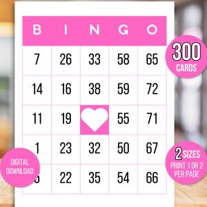 Valentines Bingo, 300 Valentines Bingo Cards, Valentine’s Day Bingo, Pink Bingo, Heart Bingo Cards, Romantic Bingo, Valentines Activity