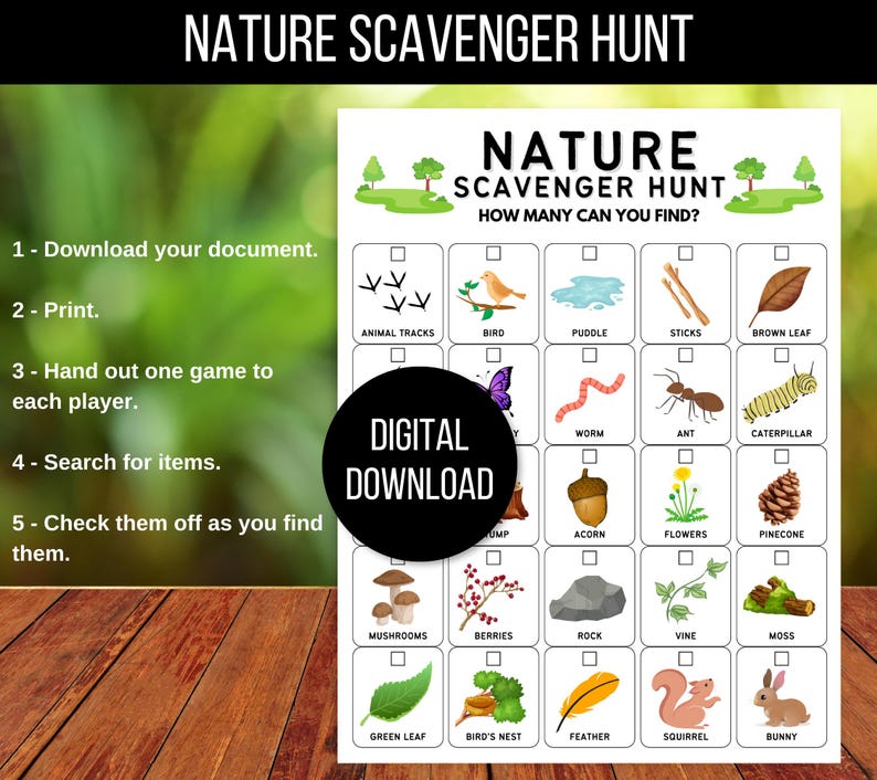 Nature Scavenger Hunt for Kids, Outdoor Nature Scavenger Hunt, Hike Activity, Nature Hunt, Kids Outdoor Activity, Nature Walk Activity