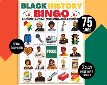Black History Bingo, Black History Games, Black History Month Bingo, 75 Printable Black History Bingo Cards, Black History Trivia, History