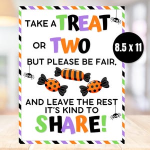Halloween Trick or Treat Sign, Halloween Candy Sign, Take One or Two Treats Sign, Porch Trick or Treat Sign, Printable Halloween Candy Sign