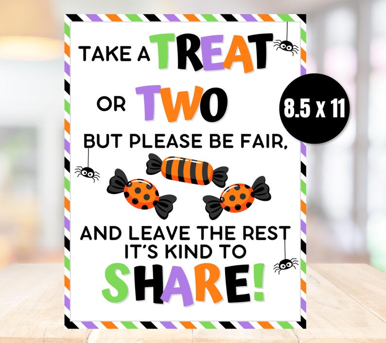 Halloween Trick or Treat Sign, Halloween Candy Sign, Take One or Two Treats Sign, Porch Trick or Treat Sign, Printable Halloween Candy Sign