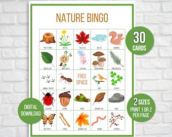 Nature Bingo, 30 Printable Nature Bingo Cards, Nature Party Game, Nature Hike Bingo, Camping Bingo, Nature Scavenger Hunt, Nature Game