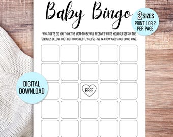 Blank Baby Shower Bingo Cards, Baby Bingo Game Cards, Baby Gift Bingo Cards, Baby Shower Bingo Game, Baby Bingo Template, Gender Neutral