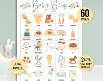 Baby Bingo, 60 Baby Bingo Cards, Baby Shower Bingo, Baby Shower Game, Baby Shower Activity, Printable Baby Bingo, Neutral Baby Bingo