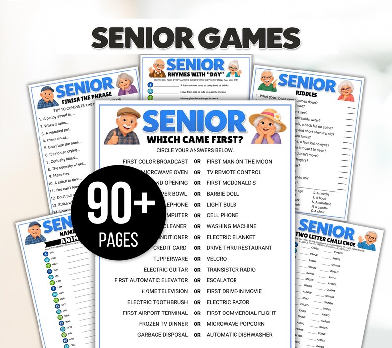 Senior Games Bundle, Activities for Seniors, Assisted Living Games, Nursing Home Activities, Senior Center Games, Senior Trivia, Senior