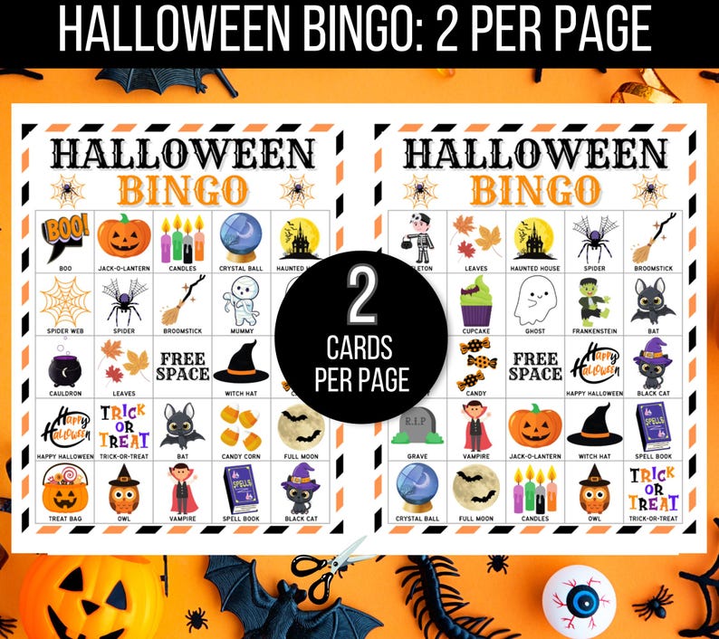 Halloween Bingo, 50 Halloween Bingo Cards, Halloween Games, Kids Halloween Party Game, Halloween Classroom Activity, Cute Halloween Activity
