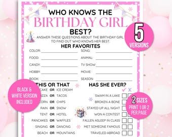 Who Knows The Birthday Girl Best, Birthday Party Game, Birthday Game for Girls, Birthday Trivia Game, Birthday Girl Game, Birthday Printable