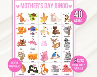Printable Mother's Day Bingo, 40 Mother's Day Bingo Cards, Mother's Day Activity For Kids, Kids Mother's Day Party Game, Mother's Day Game