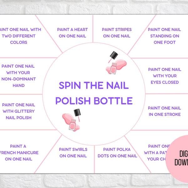 Spin the Nail Polish Bottle Printable Game, Girls Party Game, Spa Party Game, Spa Game, Manicure Party, Sleepover Game, Nail Painting Game