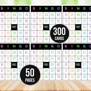 300 Bingokarten, 6 pro Seite, lustiges Partyspiel, Klassenzimmeraktivität, Bingospiel für Kinder, druckbares Kinder-Bingospiel, Neonfarben, Download