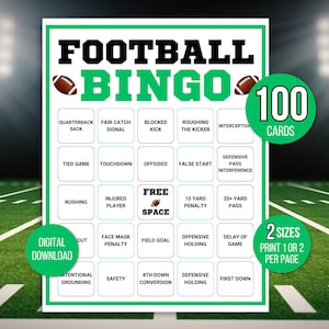 Fußball Bingo, 100 einzigartige druckbare Fußball Bingokarten, Fußballspiel, Fußballaktivität, Kinder druckbares Bingospiel, Kinder Fußball Bingo