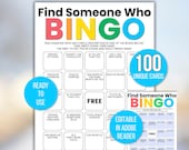 Get to Know You Bingo, Find Someone Who Bingo, Find the Guest Bingo, Icebreaker Bingo, Icebreaker Game, Icebreaker Activity, Classroom Bingo