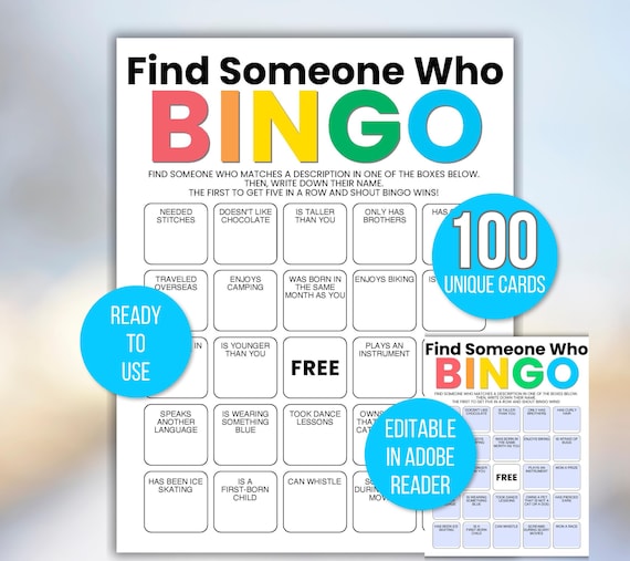 Get to Know You Bingo, Find Someone Who Bingo, Find the Guest Bingo, Icebreaker Bingo, Icebreaker Game, Icebreaker Activity, Classroom Bingo