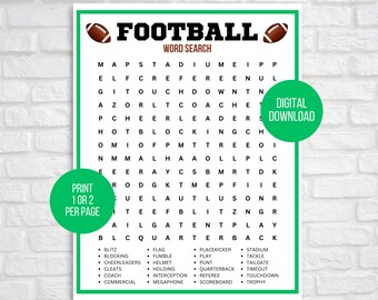 Football Word Search, Printable Football Word Search, Football Activity, Football Word Find, Kids Football Game, Football Party Game