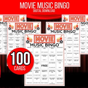 Movie Music Bingo, Movie Soundtrack Bingo, Music Bingo, Movie Soundtrack Songs Game, Music Bingo with Playlist, Music Office Party Game