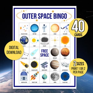 Bingo del Espacio Exterior, Bingo del Sistema Solar, Bingo de Astronomía, 40 Cartones de Bingo Espacial Imprimibles, Juego del Espacio Exterior, Actividad Espacial, Juegos Espaciales