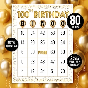 Birthday Bingo, 80 100th Birthday Bingo Cards, 100th Birthday Game, Happy Birthday Bingo Boards, Adult Birthday Party Game, Birthday Games