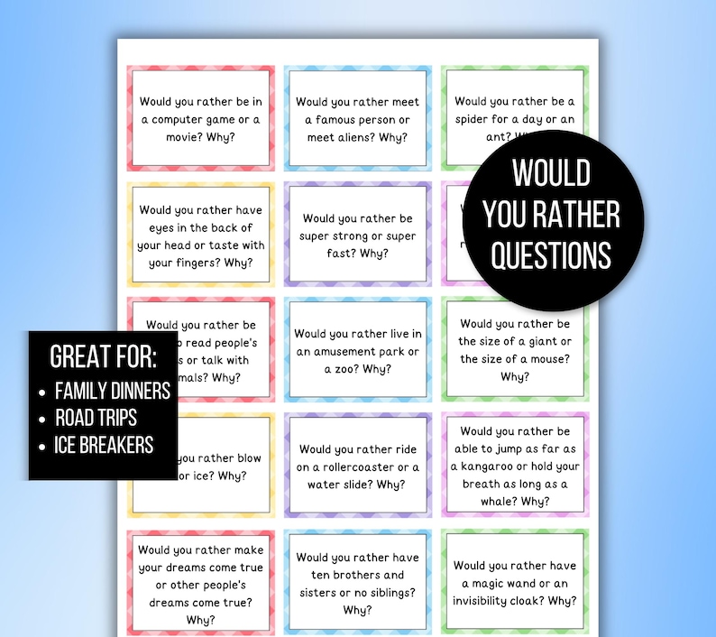 210 Conversation Cards, Conversation Starters, Road Trip Conversation Cards, Family Conversation Starter Cards, Icebreaker Game, Dinner Card