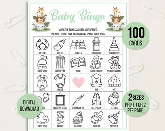 Baby Bingo, 100 Safari Baby Bingo Cards, Baby Shower Bingo, Baby Shower Game, Baby Shower Activity, Printable Baby Bingo, Neutral Baby Bingo