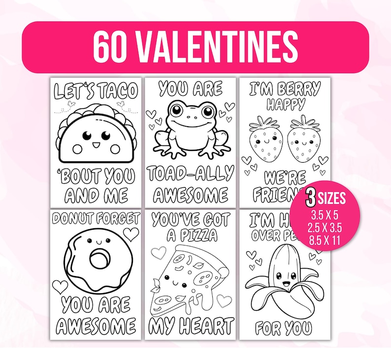 Valentines Coloring Cards, Valentines Day Valentine Cards, Valentine's Cards for Kids, Classroom Valentine Activity, Printable Valentines