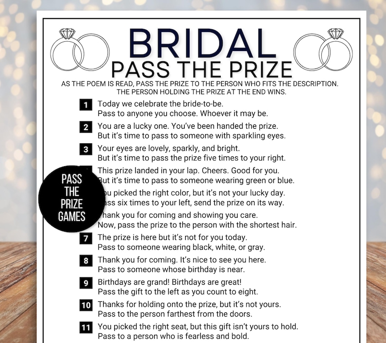 Pass the Gift Game, Bridal Pass the Gift Game, Bridal Pass the Prize Game, Bridal Activity, Bridal Shower Game, Bridal Left Right Game, Poem