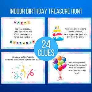 Indoor Birthday Treasure Hunt, Indoor Birthday Scavenger Hunt, Treasure Hunt Birthday Clues, Kids Treasure Hunt Clues, Birthday Printable