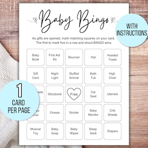 100 Baby Shower Bingo Cards, Unique Prefilled Baby Bingo Game Cards, Baby Gift Bingo Cards, Baby Shower Bingo Game, Minimalist Baby Bingo