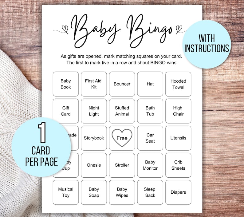 100 Baby Shower Bingo Cards, Unique Prefilled Baby Bingo Game Cards, Baby Gift Bingo Cards, Baby Shower Bingo Game, Minimalist Baby Bingo
