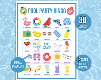 Pool Party Bingo, 30 Unique Printable Pool Bingo Cards, Pool Party Game, Summer Activity, Printable Bingo Game, Summer Bingo Game for Kids