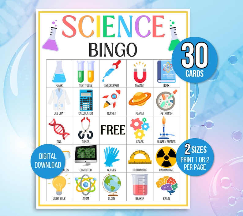 Science Bingo, 30 Printable Science Bingo Cards, Chemistry Bingo, Mad ...