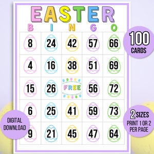 Easter Bingo, 100 Easter Bingo Cards, Printable Easter Activity For Kids, Kids Easter Party Game, Easter Classroom Activity, Easter Game