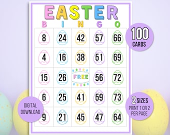 Easter Bingo, 100 Easter Bingo Cards, Printable Easter Activity For Kids, Kids Easter Party Game, Easter Classroom Activity, Easter Game