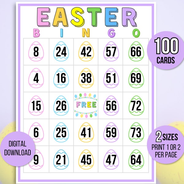 Easter Bingo, 100 Easter Bingo Cards, Printable Easter Activity For Kids, Kids Easter Party Game, Easter Classroom Activity, Easter Game