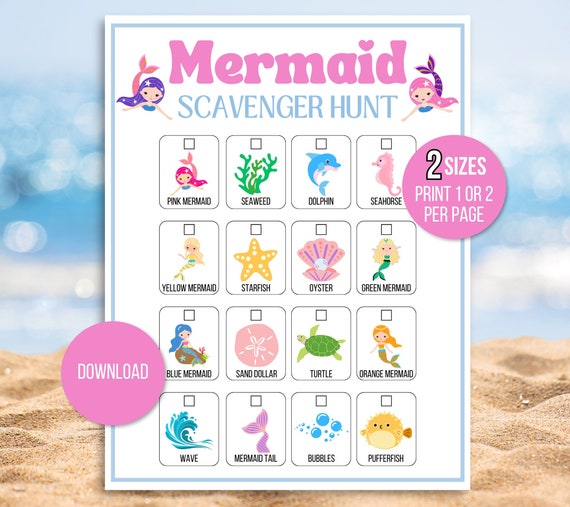 Mermaid Scavenger Hunt, Mermaid Game, Mermaid Birthday, Mermaid Themed Game, Mermaid Birthday Party, Mermaid Party Game, Mermaid Printable