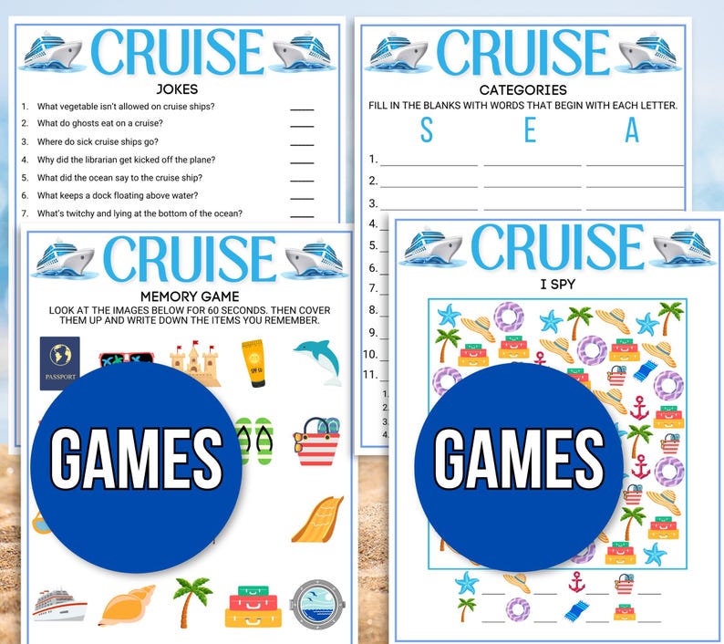 Cruise Games, Cruise Activities, Cruise Bingo, Cruise Family Games, Cruise Printables