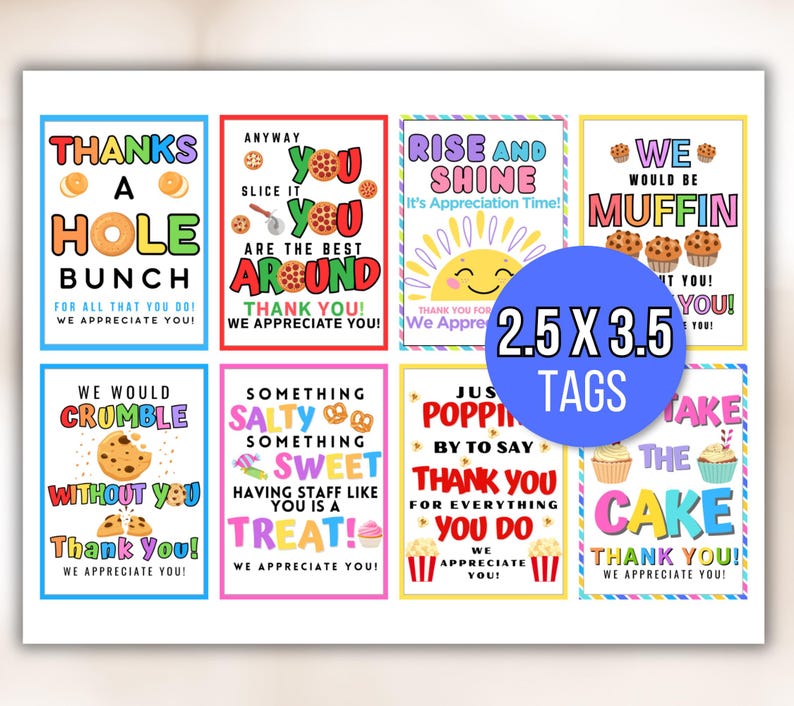 Appreciation Tags, Employee Appreciation Tags, Staff Appreciation Tags, Appreciation Food Tags Bundle, Appreciation Week Tags, Thank You Tag