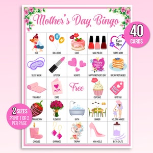 Bingo pour la fête des mères, 40 cartes de bingo pour la fête des mères, jeu pour la fête des mères, activité fête des mères pour les enfants, jeu de fête pour la fête des mères pour enfants, fête des mamans