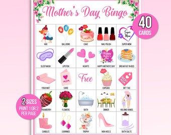 Mother's Day Bingo, 40 Mother's Day Bingo Cards, Mother's Day Game, Mother's Day Activity For Kids, Kids Mother's Day Party Game, Mom's Day