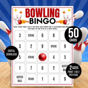 Bingo bowling, 50 cartes de bingo bowling, Jeu de bowling, Activité de bowling, Jeu de bingo à imprimer pour enfants, Jeu de bingo bowling pour enfants, Bingo de sport