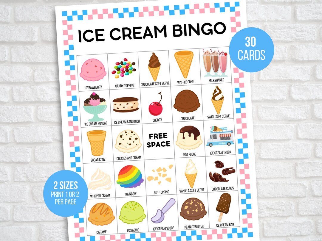 Ice Cream Bingo 30 Printable Ice Cream Bingo Cards Ice Cream Etsy