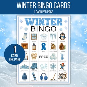Winter Bingo, 60 Winter Bingo Cards, Winter Games, Winter Activity For Kids, Kids Winter Party Game, Winter Classroom Activity, Winter Games image 3